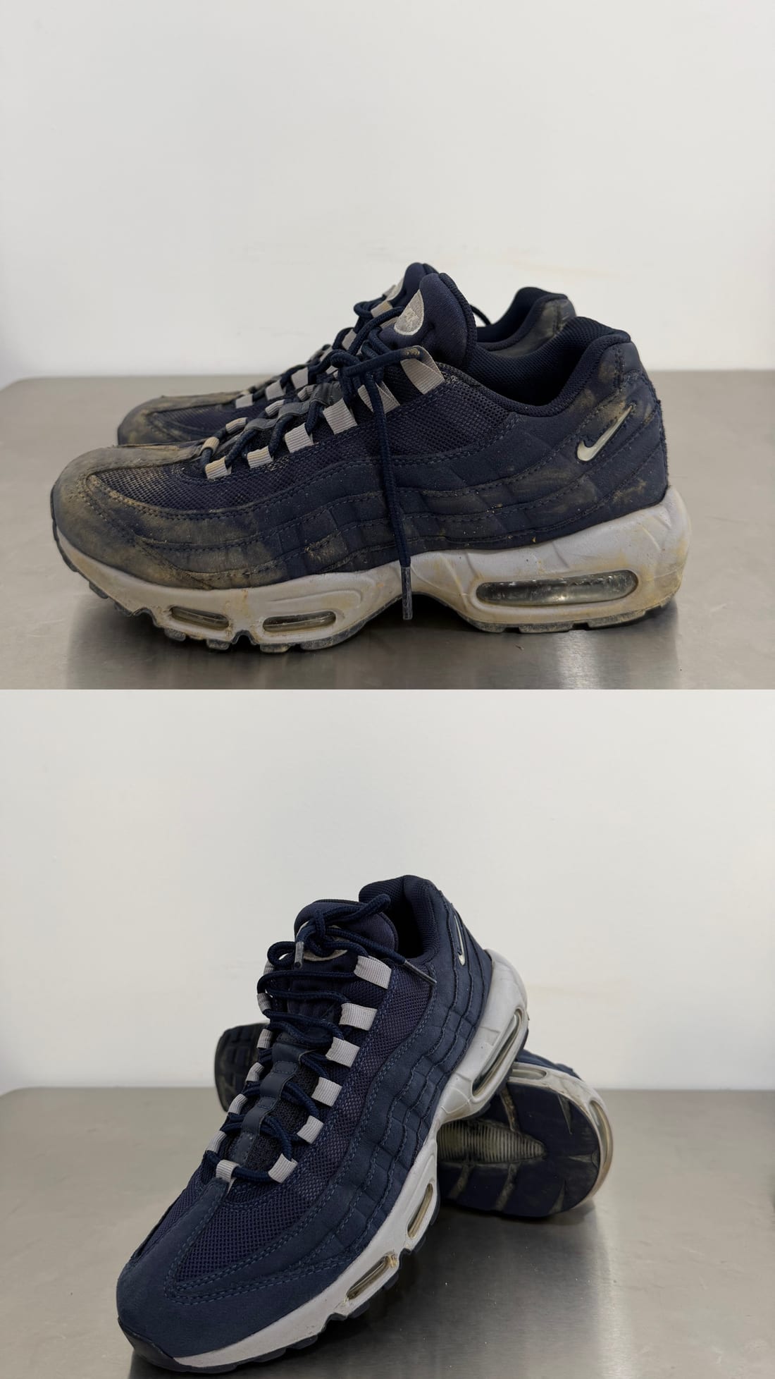 Nike Air Max 95 navy before and after cleaning