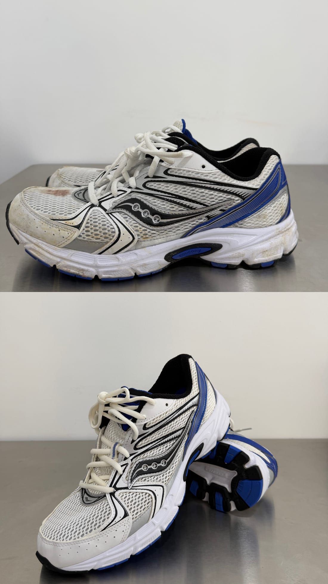 Saucony runners before and after cleaning