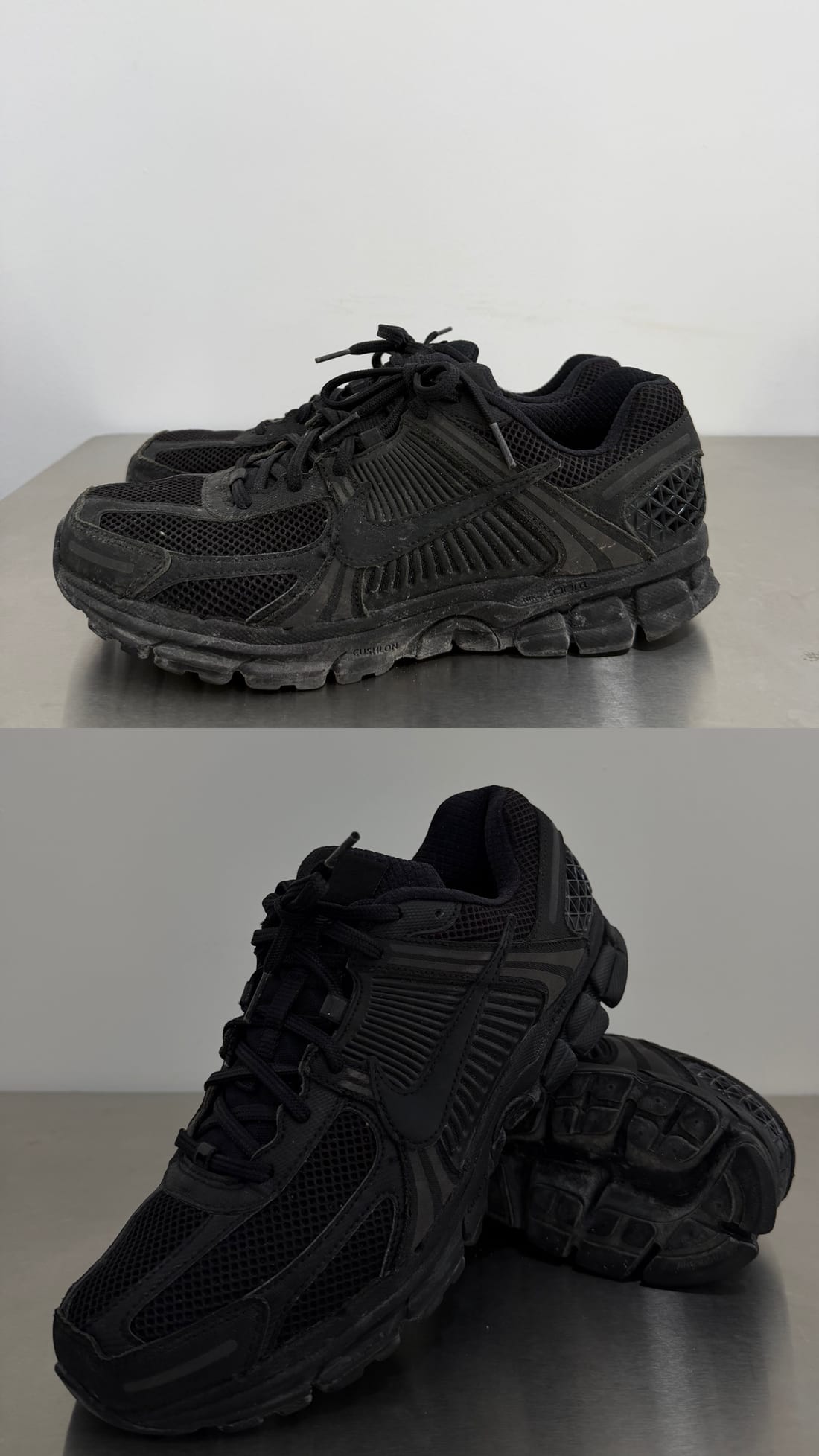 Nike Zoom Vomero 5 black before and after cleaning